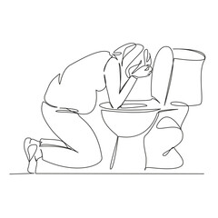 pregnant woman vomits into the toilet toxicosis