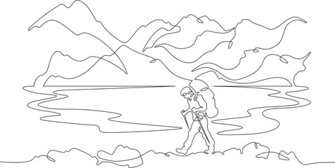 tourist goes in the mountains 02