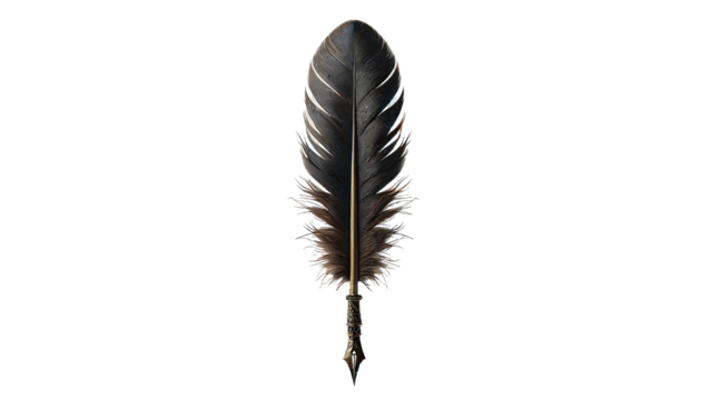 Vintage feather pen isolated on transparent or white background