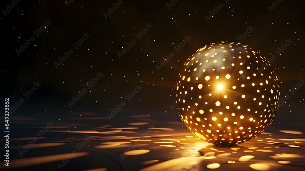 Poster spinning light ball with geometric patterns - futuristic 3d rendering for high-tech promotions