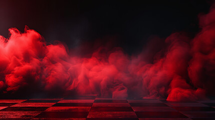 a red smoke cloud on a black background with a checkered background and a red glow on the bottom