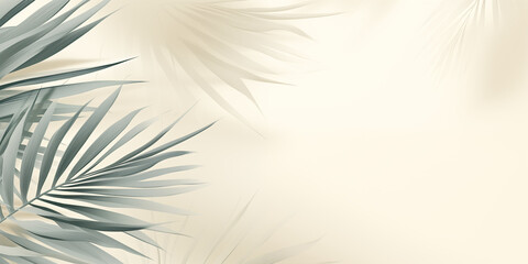 Elegant Summer Background with Palm Leaves and Shadows on Light Green Pastel Gradient, Perfect for Minimalistic Product Displays and Text Features