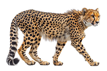 View from side of cheetah on white background, transparent background