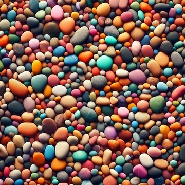 Seamless Colorful Pebble Stone Background high resolution of 300 DPI | Beach Pebble Wallpaper - Textured Background for Design Projects | Natural Pebble Stone Texture