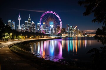 Golden sand beaches at night in Brisbane., generative IA