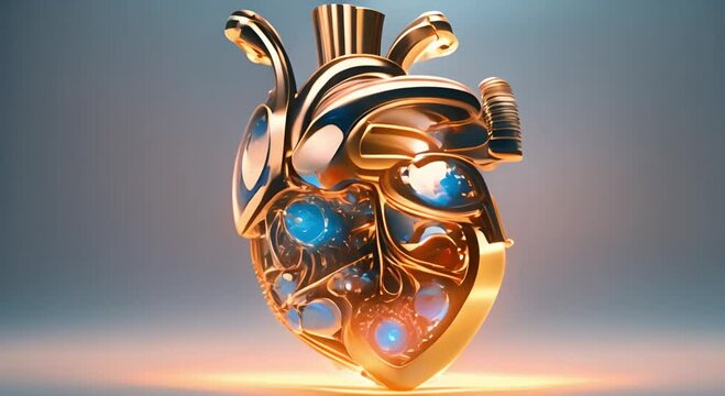Futuristic anatomical heart machine with pressure gauge and exhaust pipe
