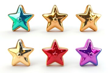 Obraz premium stars icon set, 3D render style, isolated on white or transparent background