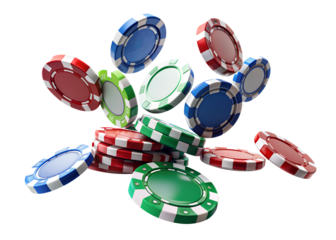 Some casino chips floating on the transparent background