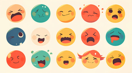 Obraz premium various emoji expressions, colored expressions of different emotions with a white background