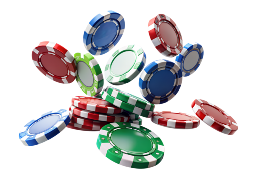 Some casino chips floating on the transparent background