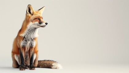 Fototapeta premium A cute Red Fox sitting on a solid pastel background with space above for text