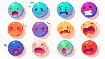 various emoji expressions, colored expressions of different emotions with a white background