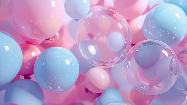 Pastel pink and blue balloons with transparent bubbles creating a whimsical and dreamy atmosphere. Perfect for baby showers, gender reveal parties, and celebrations
