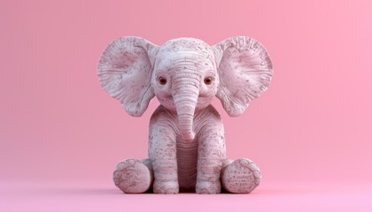 A cute Elephant sitting on a solid pastel background with space above for text