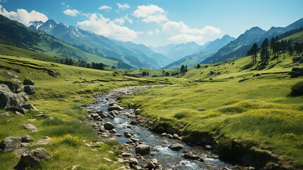 Scenic view of mountain and grass covered hills