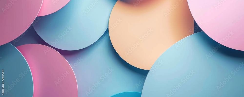 Poster a blue and pink background with a bunch of circles of different sizes