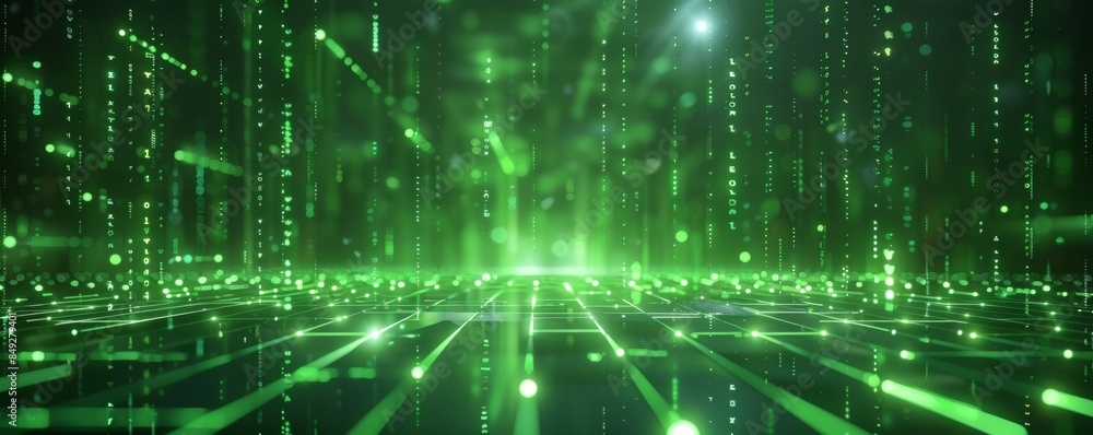 Poster a green screen with a lot of green lines and dots