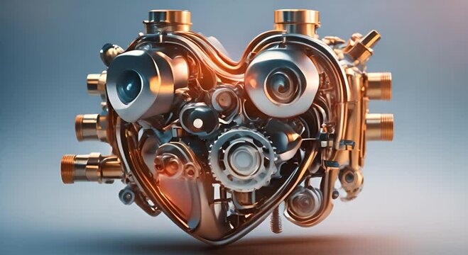 Futuristic anatomical heart machine with pressure gauge and exhaust pipe