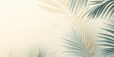 Obraz premium Elegant Summer Background with Palm Leaves and Shadows on Light Green Pastel Gradient, Perfect for Minimalistic Product Displays and Text Features