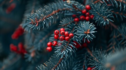 Close Up of Pine Tree With Berries.