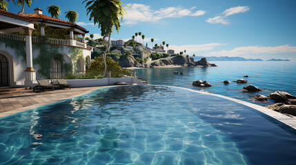 Obraz na płótnie Canvas Swimming pool in luxury villa with sea view