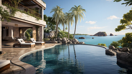 Swimming pool in luxury villa with sea view