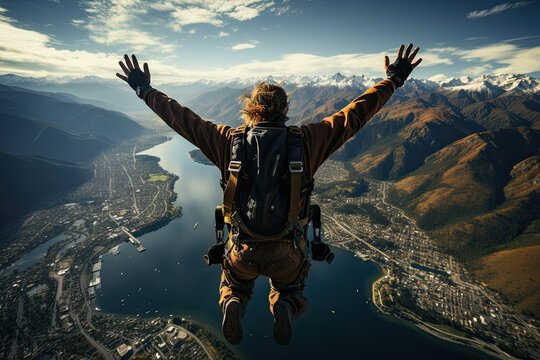 Fearless jump in Kawarau Bridge's bungying, Queenstown., generative IA
