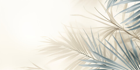 Elegant Summer Background with Palm Leaves and Shadows on Light Green Pastel Gradient, Perfect for Minimalistic Product Displays and Text Features