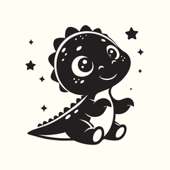 Cute baby Dino silhouette cartoon character vector illustration.