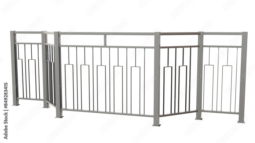 Poster 3d render showcases a stainless steel railing with harmonious lines, featuring a vertical rectangula