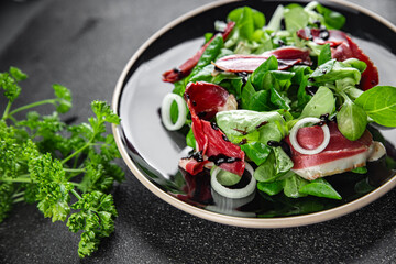 duck breast salad smoked duck meat magret natural fresh appetizer meal food snack on the table copy space food background