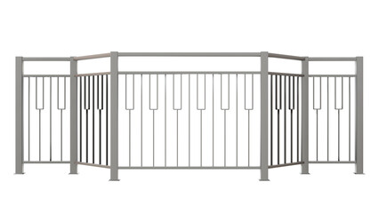 3D illustration features a minimalist stainless steel railing with a captivating vertical pattern inspired by piano keys, perfect for modern design projects (transparent background).