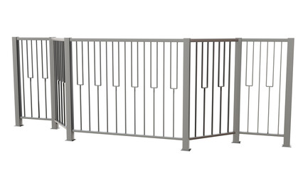 3D render features a captivating stainless steel balustrade with a modern vertical pattern reminiscent of piano keys (transparent background). Ideal for adding a touch of musical elegance to your desi