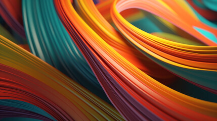 Fototapeta premium A colorful, rainbow-colored line or layer of paper is shown in the image. The paper is arranged in a way that creates a sense of movement and flow, with the colors blending together seamlessly
