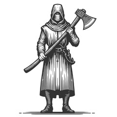 Fototapeta premium Grim Reaper executioner with Axe sketch engraving generative ai fictional character vector illustration. Scratch board imitation. Black and white image.