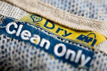 Close-Up of Garment Care Label with Dry Clean Only Notice for Professional Clothing Maintenance