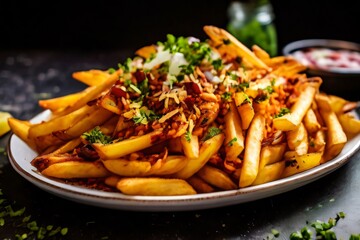 A plate of fried potatoes sprinkled with spices