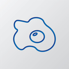 Obraz premium Egg fried simple icon. Flat design. Paper cut design. Cutted blue symbol with shadow. Gray background