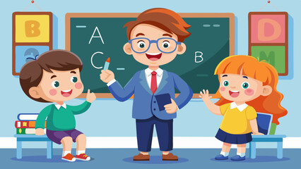 cartoon-illustration-of-a-teacher-pointing-at-lett