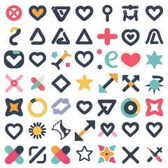  A collection of universally recognized symbols such as arrows, hearts, stars, and checkmarks, rendered in a modern and minimalist style, showcasing their versatility and clarity in communication