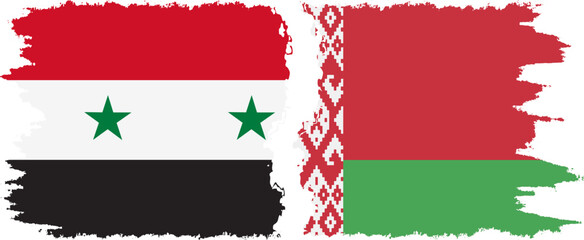 Belarusian and Syria grunge flags connection vector