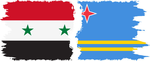 Aruba and Syria grunge flags connection vector
