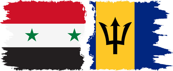 Barbados and Syria grunge flags connection vector