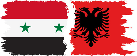 Albania and Syria grunge flags connection vector