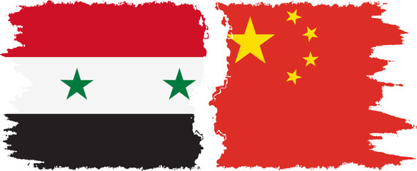 China and Syria grunge flags connection vector
