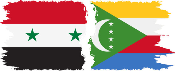 Comoros and Syria grunge flags connection vector