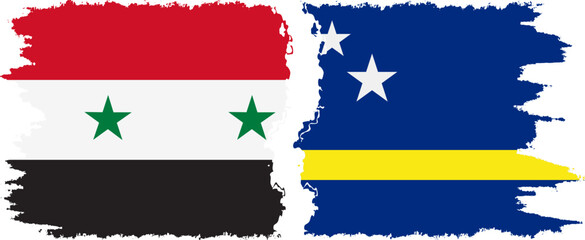 Curacao and Syria grunge flags connection vector