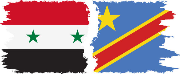 Congo - Kinshasa and Syria grunge flags connection vector