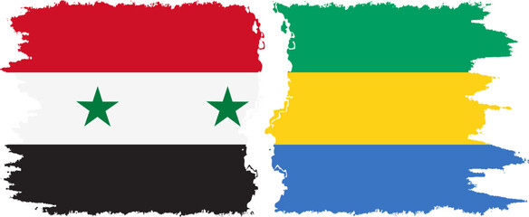 Gabon and Syria grunge flags connection vector