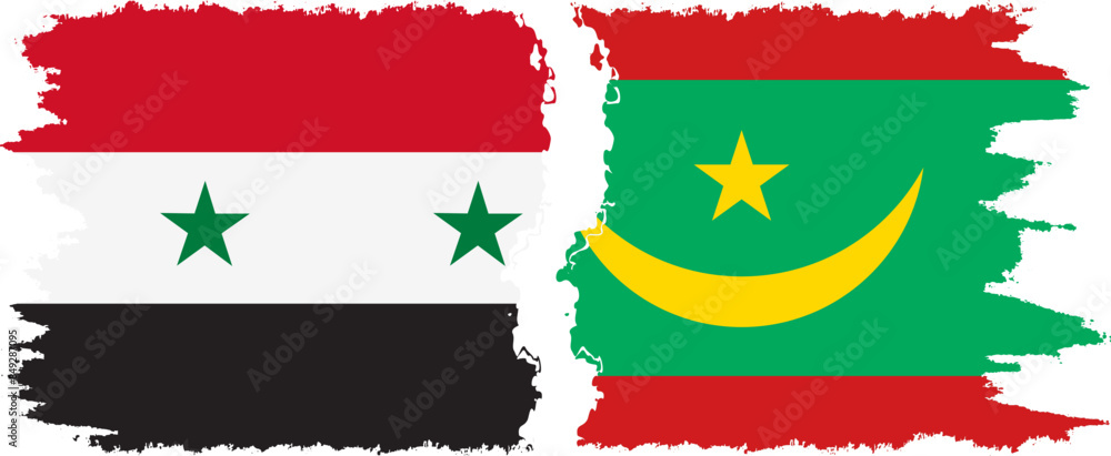 Wall mural Mauritania and Syria grunge flags connection vector